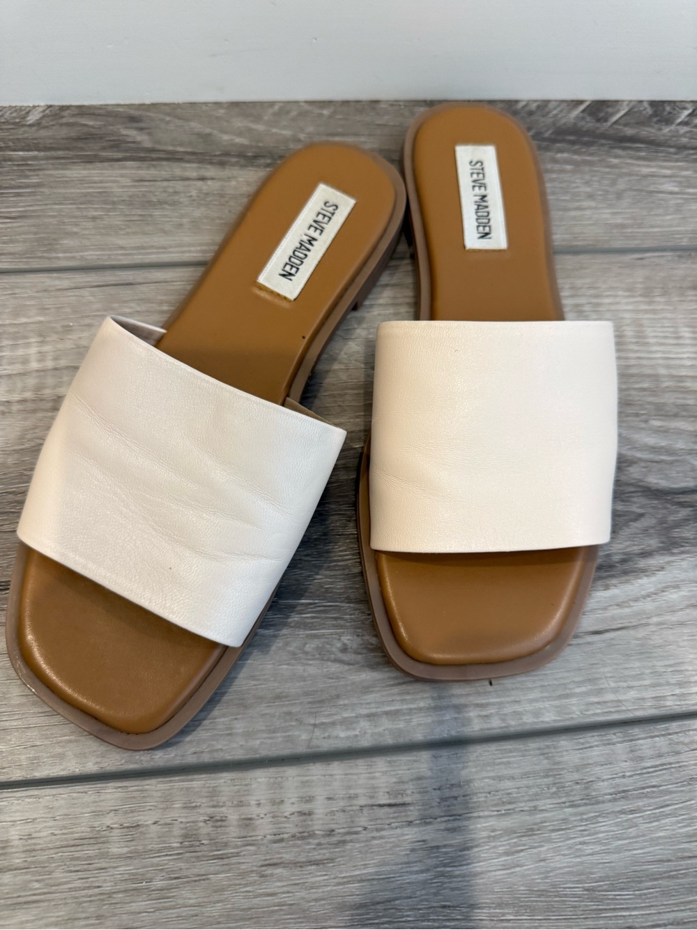 Steve Madden White Wide-Band Slide Sandals